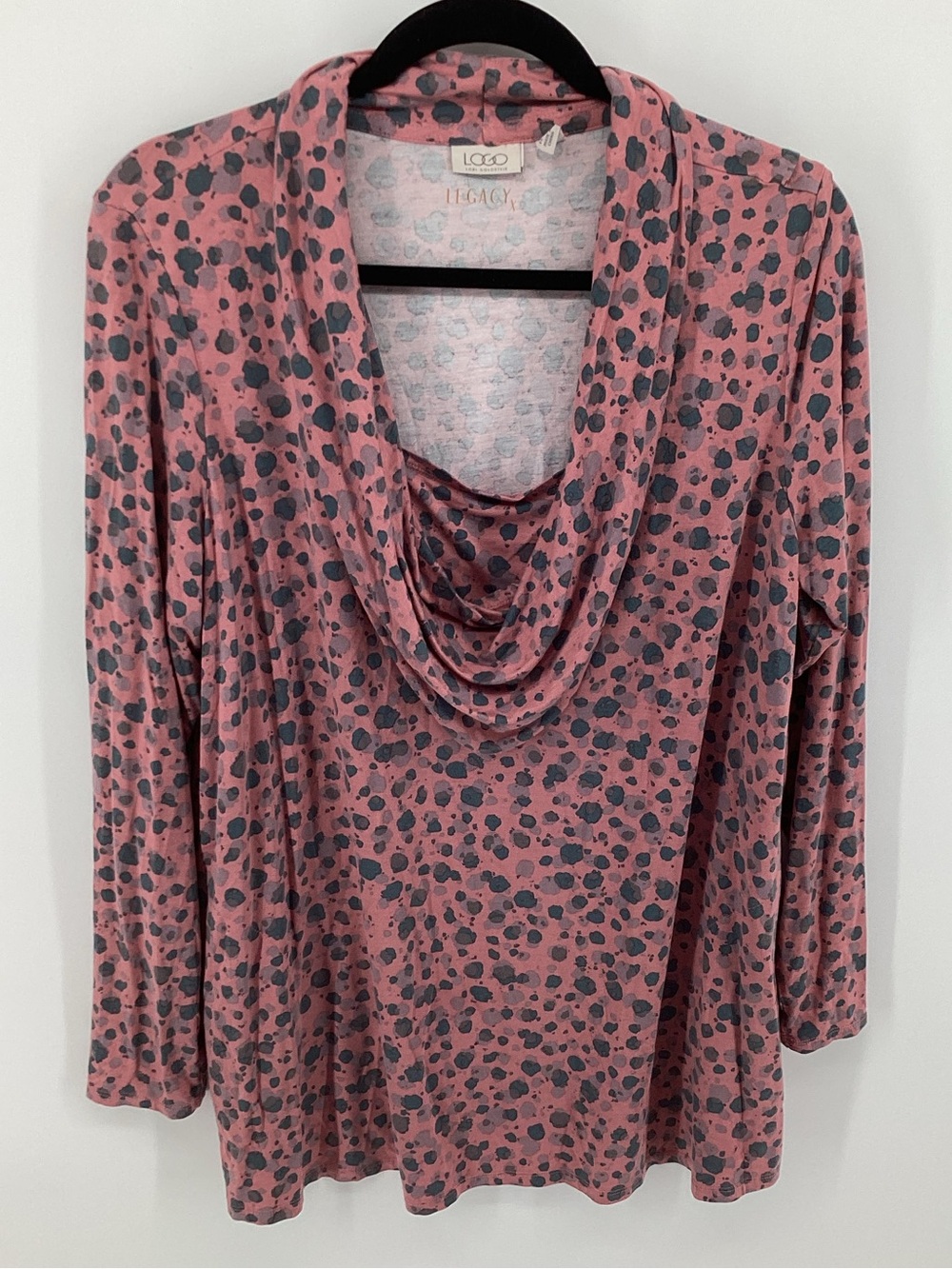 LOGO by Lori Goldstein Pink and Gray Cowl Neck Long Sleeve Top Legacy